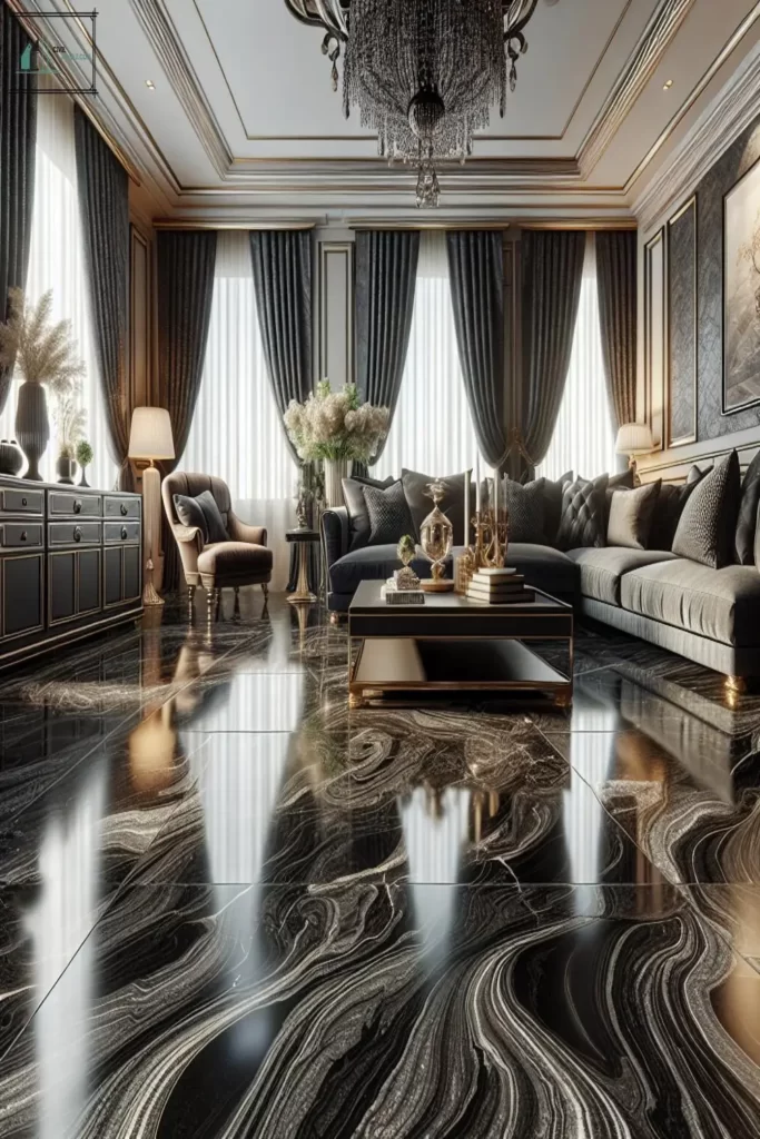 Top 36 Black Granite Flooring Designs for Living Room
