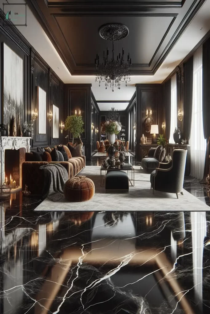 Top 40 Black Marble Flooring Living Room