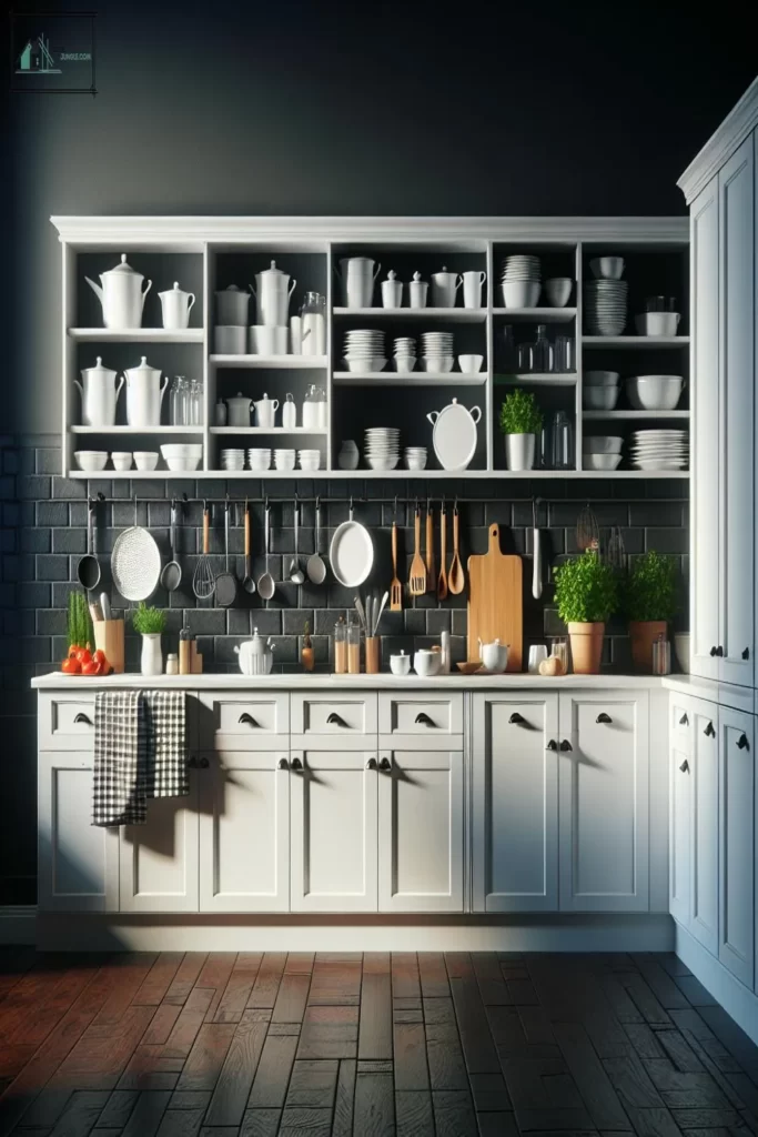Dark Floor White Kitchen Cabinets
