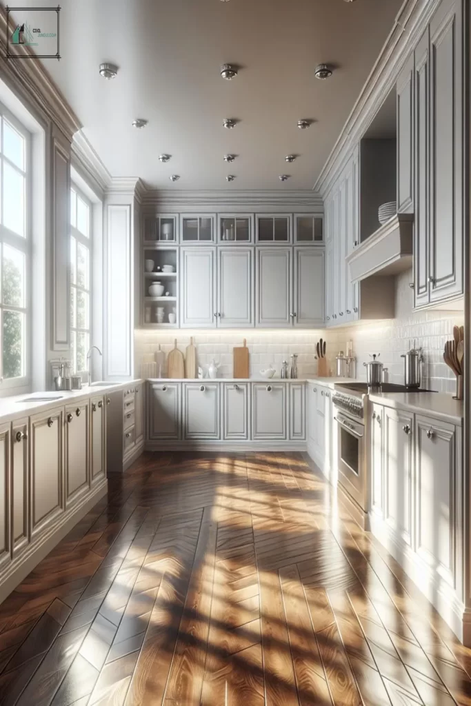 Kitchen with Wood Floors and White Cabinets