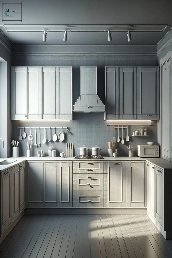Light Gray Kitchen Cabinets with Dark Floors